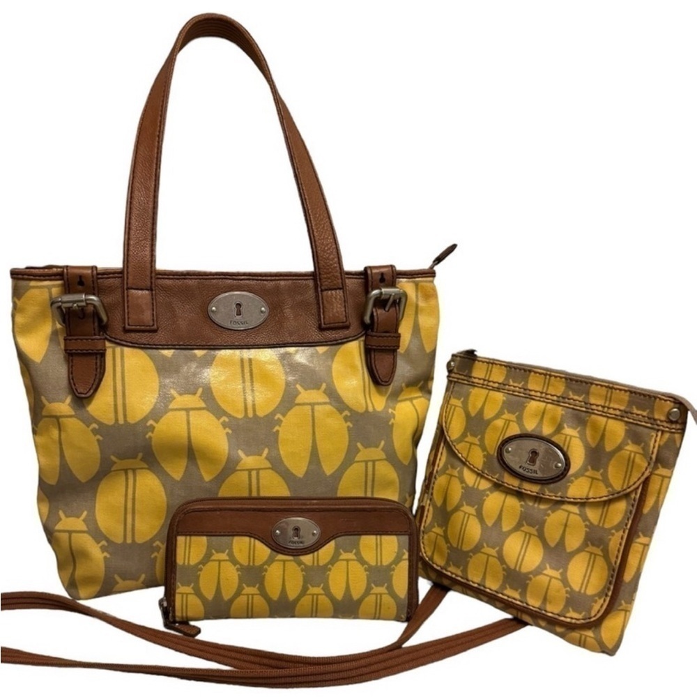 Fossil Key Per Set Tote Crossbody Bag and Wallet Ladybug